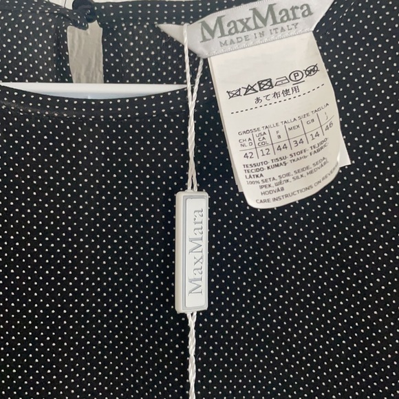 NWT MaxMara 100% silk black dress w/ white polka dots. Size 12 - Picture 2 of 3